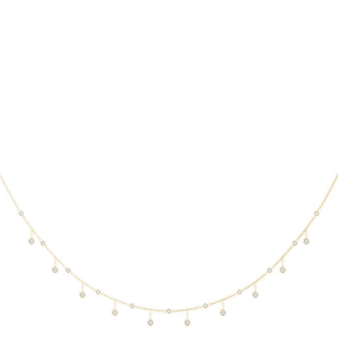 Yellow gold Round Bezel Set Diamond Station Necklace with Cable Chain