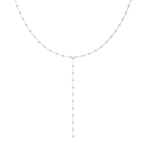 Rose gold Bezel-Set Round Diamond Station Y Necklace