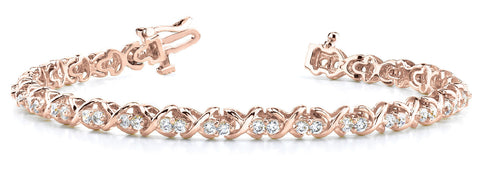 Rose gold Round Diamond Tennis Bracelet with X-Link Band and Prong Setting