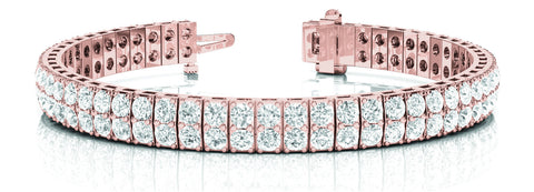 Rose gold Three-Row Round Diamond Tennis Bracelet with Prong Setting