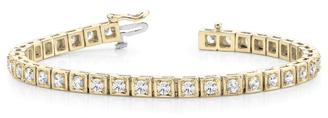 Yellow gold Channel Set Round Diamond Tennis Bracelet with Four-Prong Setting