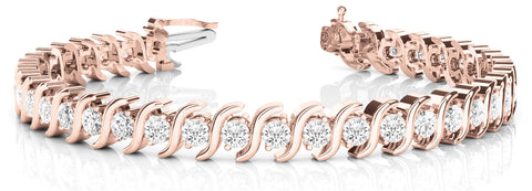 Rose gold Round Brilliant Diamond Tennis Bracelet with Channel Set S-Shaped Prong Setting