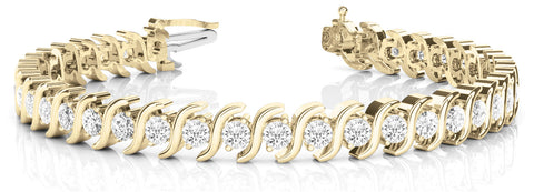 Yellow gold Round Brilliant Diamond Tennis Bracelet with Channel Set S-Shaped Prong Setting