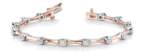 Rose gold Bezel-Set Round Diamond Tennis Bracelet with Bamboo Link Design