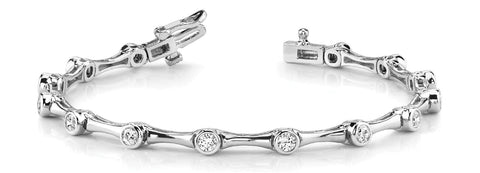 White gold Bezel-Set Round Diamond Tennis Bracelet with Bamboo Link Design