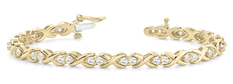 Yellow gold Diamond Round Cut X-Link Tennis Bracelet with Prong Setting
