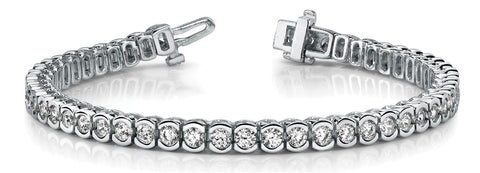 White gold Round Cut Diamond Tennis Bracelet with Bezel Setting and Box Clasp