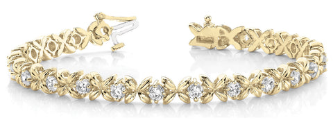 Yellow gold Round Diamond XOXO Tennis Bracelet with Four-Prong Setting