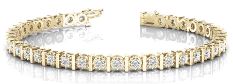 Yellow gold Round Diamond Channel Set Tennis Bracelet with Prong Setting