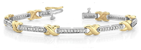 Yellow gold X-Link Round Brilliant Tennis Bracelet with Channel Setting