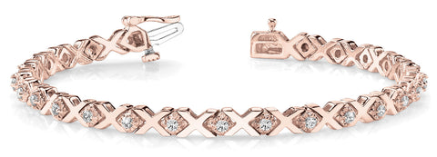 Rose gold Round Diamond XO Tennis Bracelet with Channel Setting and X Prong