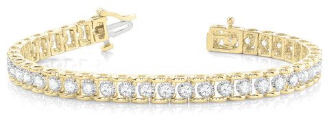 Yellow gold Round Cut Diamond Tennis Bracelet with Channel Setting and Four-Prong Setting