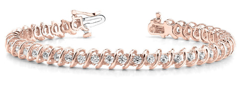 Rose gold Round Diamond Spiral Tennis Bracelet with Prong Setting