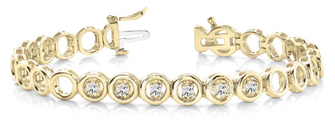 Yellow gold Bezel Set Round Diamond Tennis Bracelet with Open Circle Band
