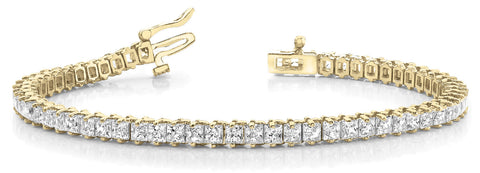 Yellow gold Princess Cut Diamond Tennis Bracelet with Four-Prong Setting