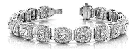 White gold Cushion Halo Diamond Tennis Bracelet with Channel Band and Bezel Setting
