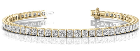 Yellow gold Princess Cut Diamond Tennis Bracelet with Channel Setting