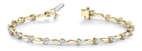Yellow gold Round Cut Prong Set Diamond Tennis Bracelet