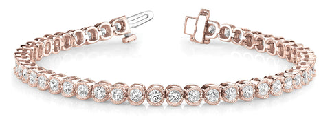 Rose gold Round Diamond Tennis Bracelet with Bezel Setting and Box Clasp