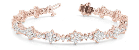 Rose gold Round Diamond Floral Cluster Tennis Bracelet with Prong Setting