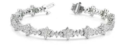 White gold Round Diamond Floral Cluster Tennis Bracelet with Prong Setting