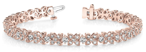Rose gold Round Cut Diamond Floral Tennis Bracelet with Prong Setting