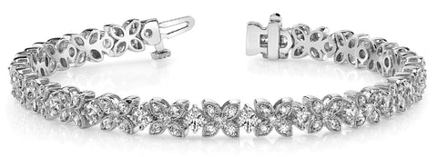 White gold Round Cut Diamond Floral Tennis Bracelet with Prong Setting
