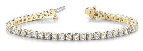 Yellow gold Round Cut Diamond Tennis Bracelet with Box Clasp and Four-Prong Setting