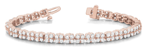 Rose gold Round Diamond Cluster Tennis Bracelet with Box Clasp and Four-Prong Setting