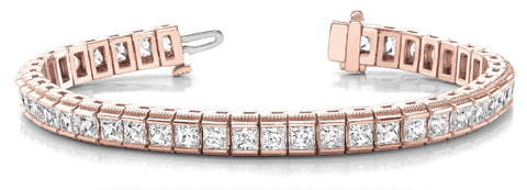 Rose gold Princess Cut Channel Set Tennis Bracelet with Box Clasp
