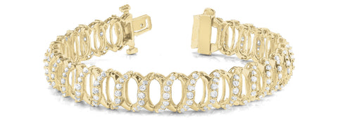 Yellow gold Diamond Oval Link Tennis Bracelet with Round Cut Stones and Shared Prong Setting