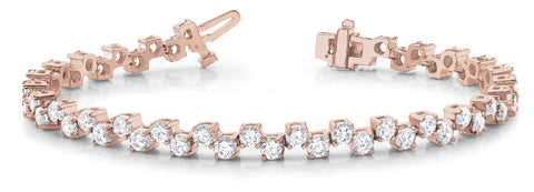 Rose gold Round Cut Diamond Tennis Bracelet with Prong Setting and Link Band