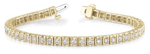 Yellow gold Square Channel Set Round Diamond Tennis Bracelet