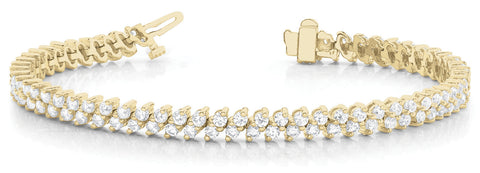 Yellow gold Round Cut Double Row Tennis Bracelet with Four-Prong Setting