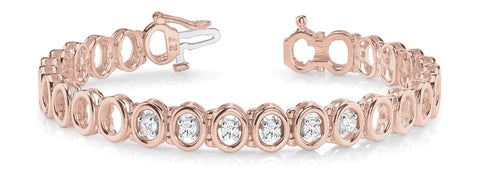 Rose gold Oval Bezel Set Diamond Tennis Bracelet with Half-Bezel Prong Setting