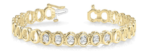 Yellow gold Oval Bezel Set Diamond Tennis Bracelet with Half-Bezel Prong Setting