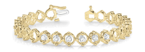 Yellow gold Round Cut Diamond Tennis Bracelet with Bezel Setting and Link Band
