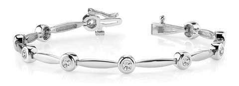 White gold Bezel Set Round Diamond Link Bracelet with Box Clasp
