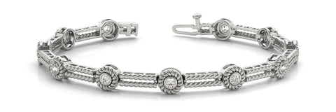White gold Round Bezel Set Diamond Rope Chain Bracelet