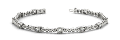 White gold Square Bezel Set Round Diamond Beaded Tennis Bracelet