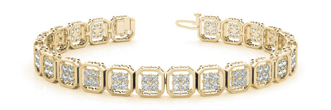 Yellow gold Pave Round Diamond Tennis Bracelet with Milgrain Bezel Setting