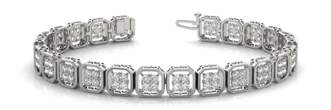 White gold Pave Round Diamond Tennis Bracelet with Milgrain Bezel Setting