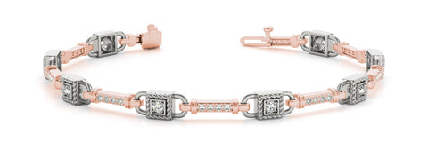 Rose gold Princess Cut Diamond Channel Set Link Bracelet with Bezel Prong Setting