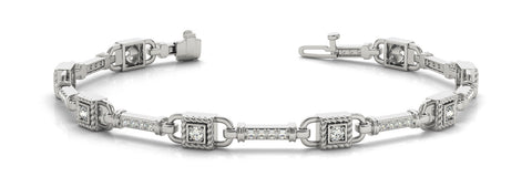White gold Princess Cut Diamond Channel Set Link Bracelet with Bezel Prong Setting