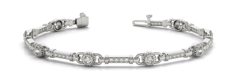 White gold Round Bezel-Set Diamond Tennis Bracelet with Pave Band