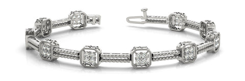 White gold Princess Cut Diamond Tennis Bracelet with Rope Band and Bezel Setting