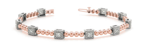 Rose gold Bezel Set Round Diamond Tennis Bracelet with Ball Link Band