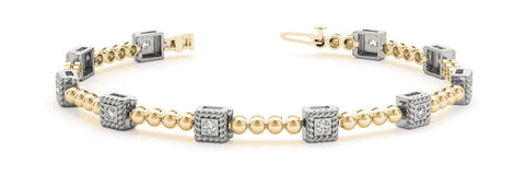 Yellow gold Bezel Set Round Diamond Tennis Bracelet with Ball Link Band