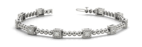 White gold Bezel Set Round Diamond Tennis Bracelet with Ball Link Band