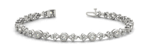 White gold Round Cut Diamond Tennis Bracelet with Bezel Setting and Milgrain Band